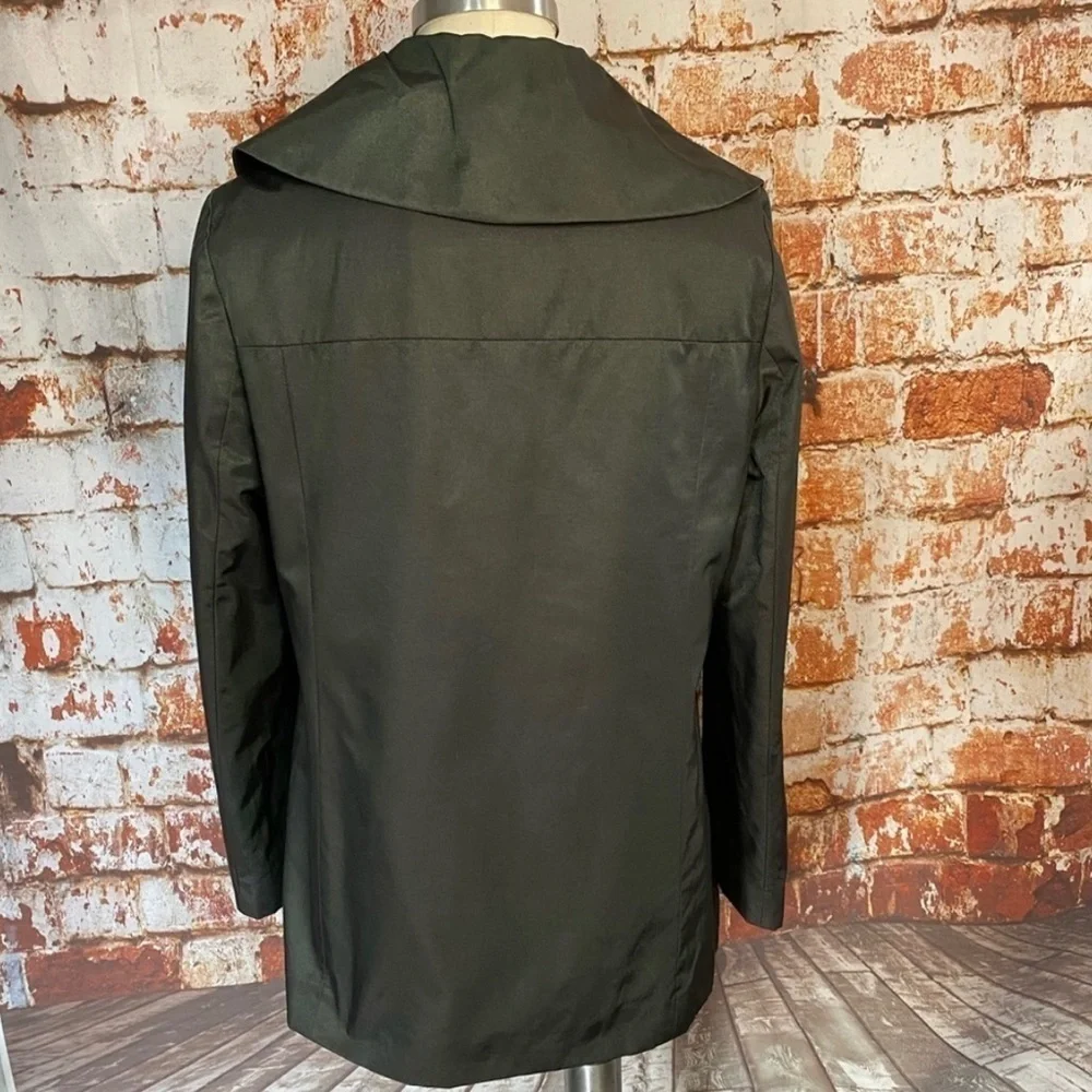 Ann Taylor Metallic Gray Nylon Rain Jacket Snap Coat medium Peter Pan Collar M
